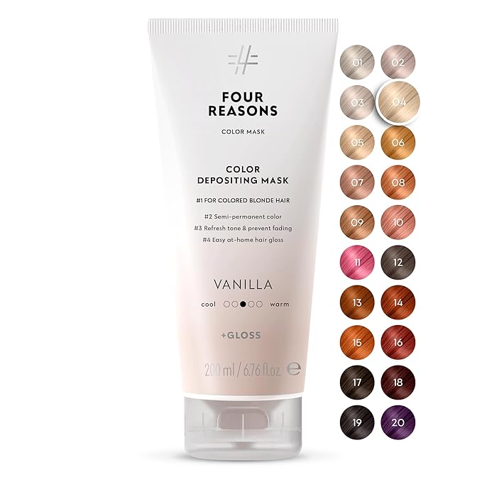 FOUR REASONS Color Mask, Vanilla Blonde (27 Colors) – Hair Gloss & Color Depositing Conditioner – Semi Permanent Hair Toner for Color-Treated Hair Color For Women – Vegan & Cruelty-Free – 6.76 fl oz