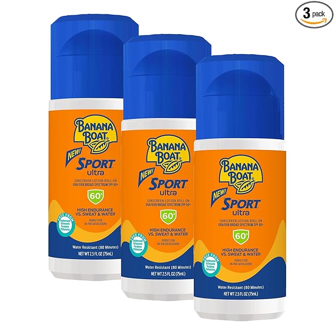 Banana Boat Sport Ultra Roll-On Sunscreen Lotion, Broad Spectrum SPF 60+, 2.5 oz (Pack of 3)