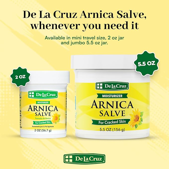 De La Cruz Arnica Salve Foot Care Cream for Dry Cracked Heels & Feet, Skin Care, Hand Salve, 24 Hour Moisture Balm - 2 OZ (6 Pack)