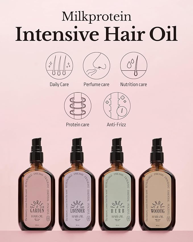 ODID Milk Protein Intensive Perfume Hair Oil - Korean Anti Frizz Nourishing & Smoothing Hair Serum - Cozy Wood & Fig Scent - with 10,000ppm Argan Oil & 6 Plant-Based Oils, 3.38 fl.oz.