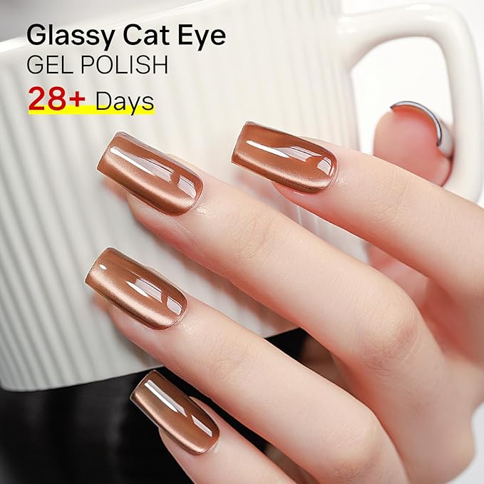 MIZHSE 8 Colors Cat Eye Gel Nail Polish, Glitter Magnetic Gel Polish Set with Magnet Stick, Holographic Shimmer Silver Brown Green Purple Colors Nail Gel Soak Off Nail Art Salon DIY Gift