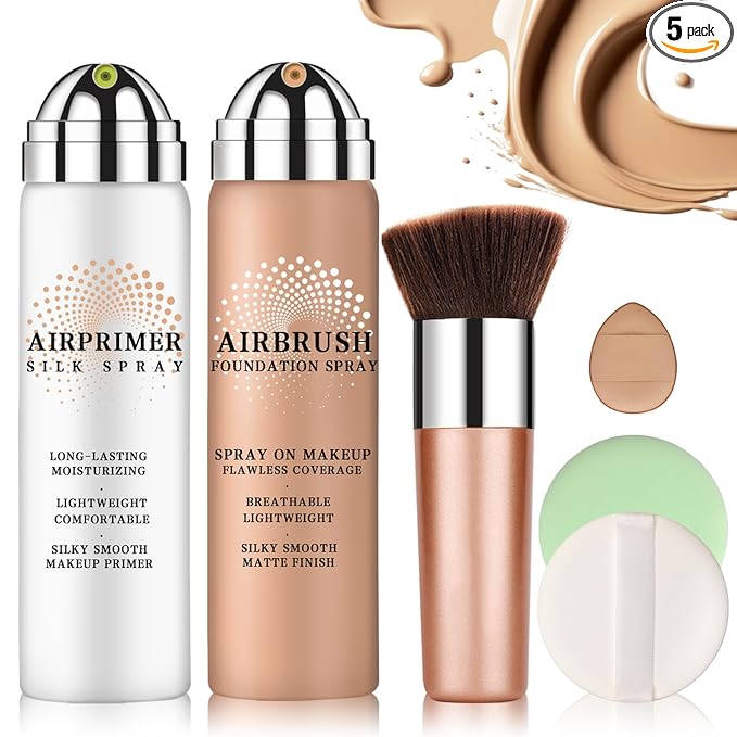Magic Minerals Airbrush Foundation and Makeup Primer for Face,Full Coverage Foundation for Mature Skin,Moisturizing Airbrush Makeup (02 Beige)