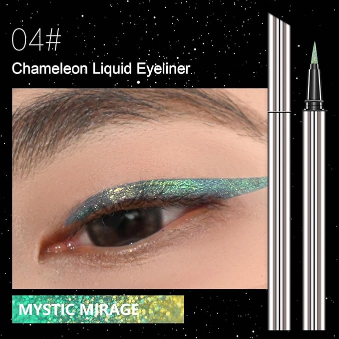 Chameleon Liquid Glitter Eyeliner – Highly Pigmented Metallic Multi-Color Shifting, Waterproof & Smudge-Proof, Ultra-Fine Tip for Long-Lasting Wear, #104
