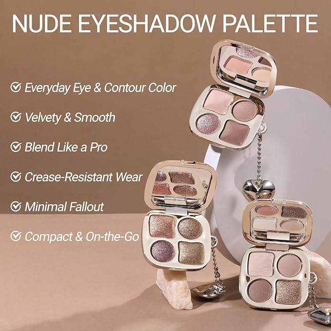 Erinde Nude Beige Pink Brown Eyeshadow Palette with Mirror, Matte & Shimmer High Pigment Eye Shadow, Blendable Long-Lasting Everyday Eye & Contour Makeup Palette, Perfect for Blue, Green & Brown Eyes