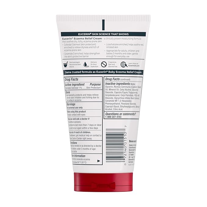 Eucerin Eczema Relief Cream - Full Body Daily Lotion for Eczema-Prone Skin - 5 oz. Tube (Pack of 12)