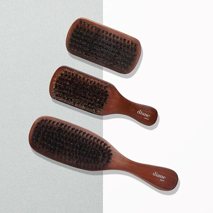 Diane Reinforced Boar Bristle Curved Wave Brush for Men and Barbers – Medium Bristles for Thick and Curly Hair – Use for Detangling, Smoothing, Wave Styles, Restore Shine and Texture