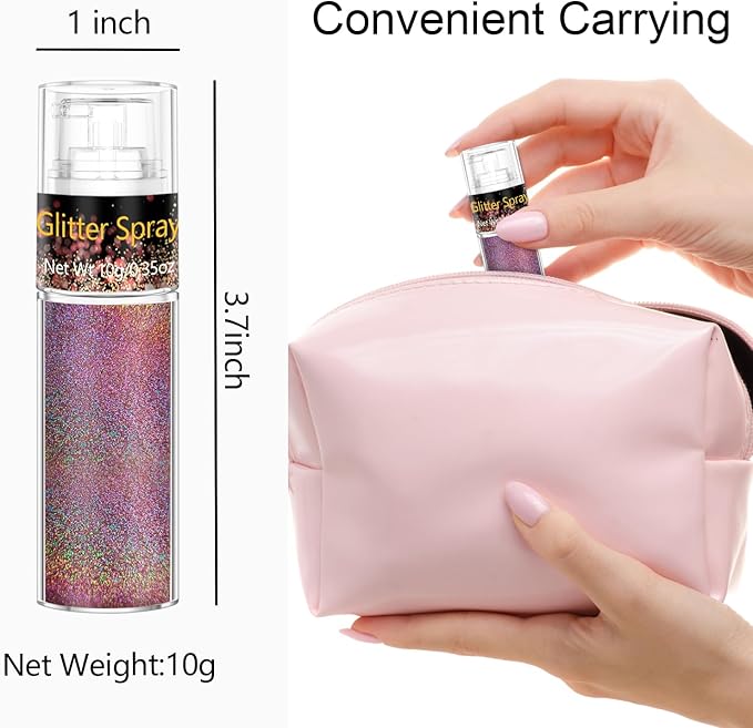 Hair and Body Glitter Spray, Glitter Hairspray Dry Powder Makeup for Clothes, Festival Rave Prom Loose Sparkle Powder,Holographic Ultra Fine Resin Glitters for Crafts (Metallic Beauty Beam)