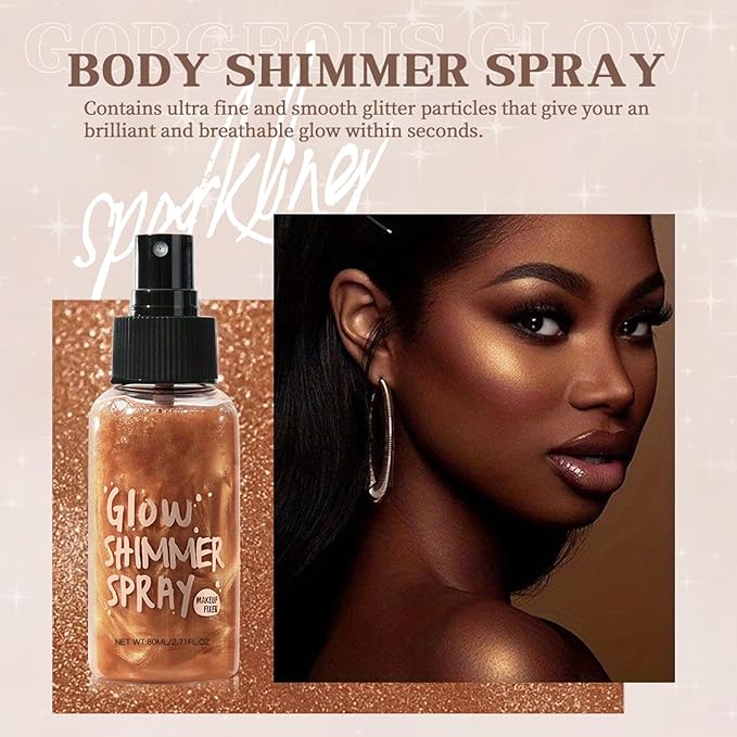 Body Glitter Spray, Body Shimmer Spray Quick Drying Body Glow Shimmer Long-Lasting Shiny Glitter Spray for Women Men for Party, Concert 2.6 Fl Oz. (Dark Brown)