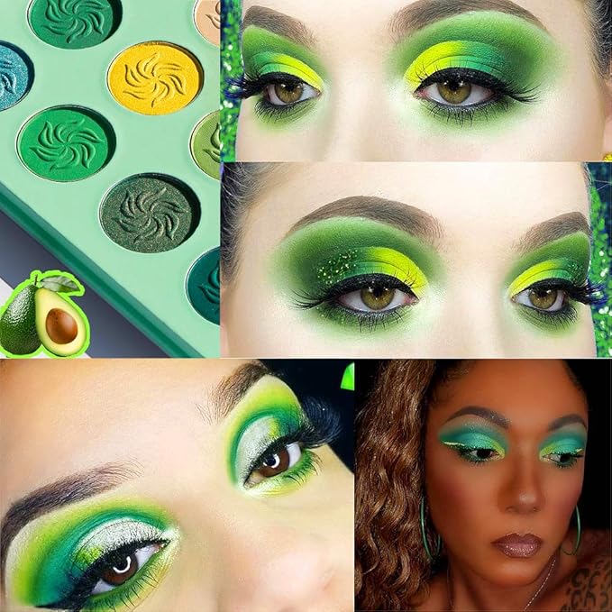 Afflano Green Eyeshadow Palette, Green Glitter Eyeshadow Highly Pigmented, Forest Emerald Christmas Makeup Palettes, Yellow Lime Grass Greenish Makeup Eye Shadow Pallet 15 Color