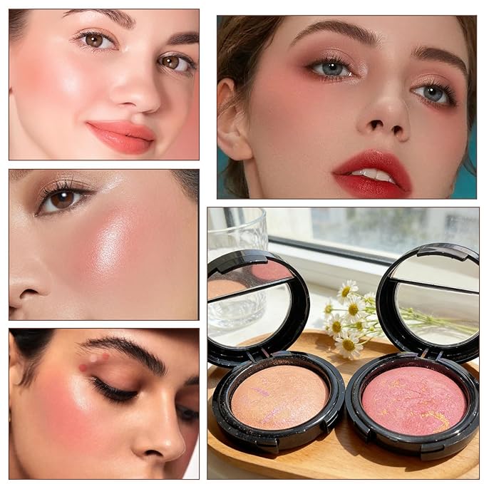 K'APEINE Baked Blush, Single Powder Pink Blush for Cheeks Shimmer Silky Smooth Pressed Powder Blushes Blendable Highly Pigment Makeup Palette Long-Lasting Face Makeup for Women Festivals-01#