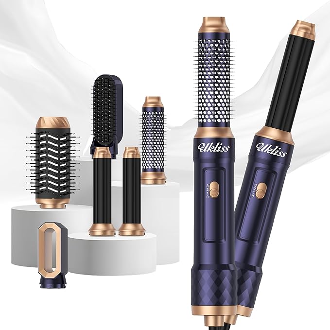Ukliss 6 in 1 Hair Dryer Brush, Hot Air Brush & Styler with ALCI Safety Plug, Ionic Blow Dryer Brush for Frizz Free Salon Blowout, Volumizing & Auto Curls, for All Hair Types