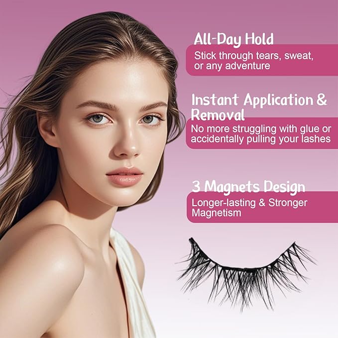 Magnetic Eyelashes,Magnetic Eyelashes with Applicator,No Glue Needed Soft Lashes Kit,Reusable False Lashes Natural Look(L11)