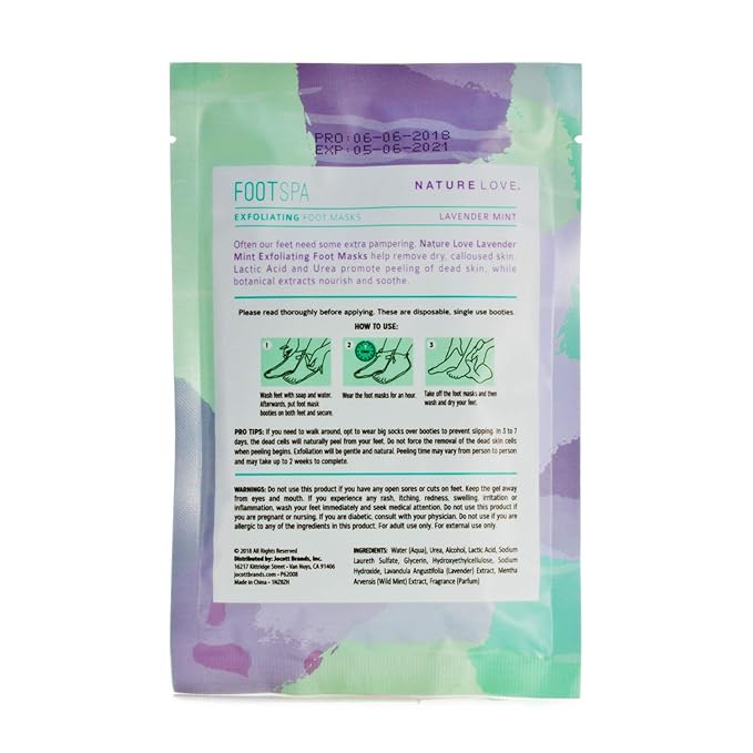 Nature Love Exfoliating Foot Mask | Lavender Mint Gently Exfoliates | Paraben Free (3 Pairs)