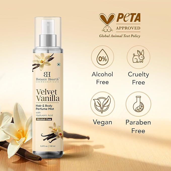 Botanic Hearth Vanilla Hair Perfume & Body Mist, Long-Lasting Hair Deodorizer & Body Scent for Women & Men, Alcohol-Free Clean Fragrance Hair Spray For Everyday Wear, All Day Freshness, 3.4 Fl Oz
