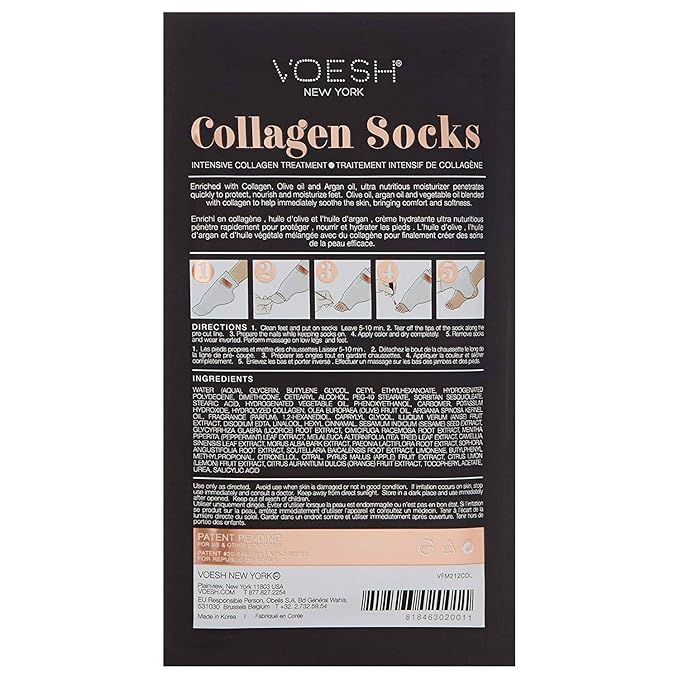 VOESH Collagen Socks For Feet 1 pair- Collagen Foot Mask, Moisturizing foot mask, Pedicure Socks, Pedicure Prep, Hydrating Foot Treatment, Hydrating feet mask