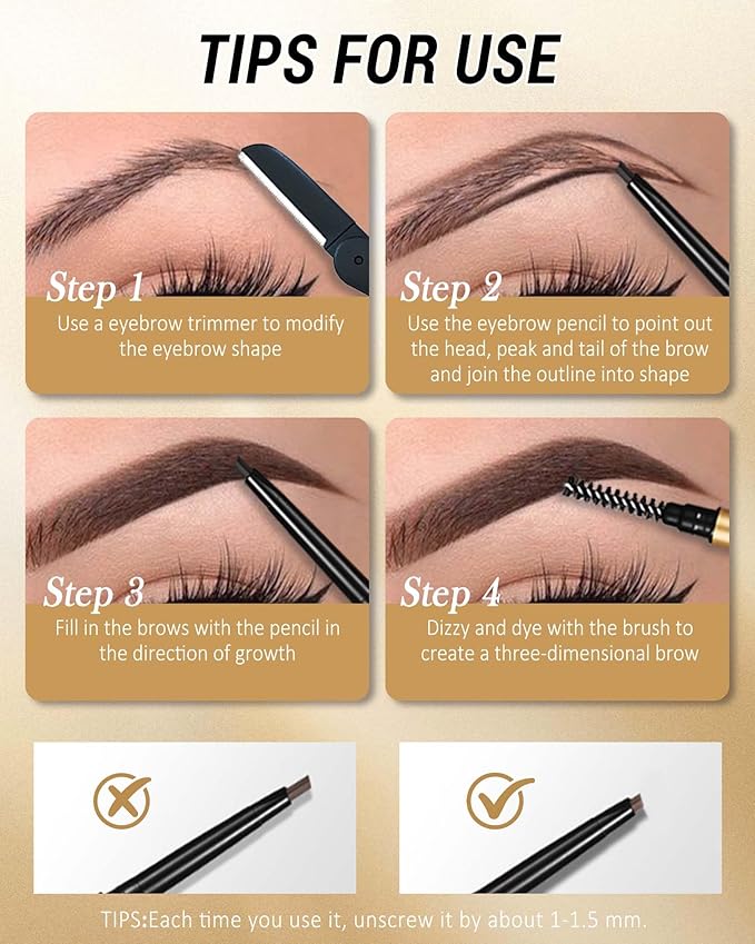 Black Eyebrow Pencil, 12Pcs Black Ultra-Fine Retractable Eye Brow Pencil,Long-Lasting Waterproof Eyebrow Tint Pen Kit for Define Shape and Fill Brow,Women's Mother's Day Makeup Gift Set for Women-01