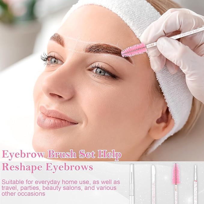 230 Pcs Brow Lamination Supplies with Plastic Box Crystal Pink Micro Eyebrow Brush Spoolies Disposable Lip Applicators Eyelash Brush Mascara Wands Micro Swabs Brow Lamination Kit for DIY Eyelash Lift