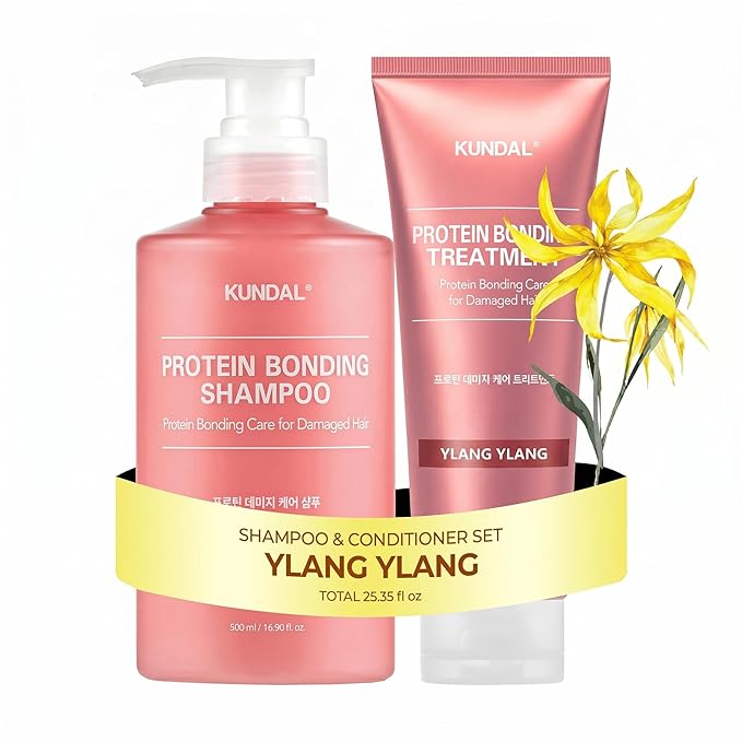 KUNDAL Protein Bonding Hair Care 2-Step Set (Ylang Ylang) - Damage Repair & Bond Strengthening Ritual, Includes Bonding Shampoo (16.9 fl oz) and Treatment (8.4 fl oz), Sulfate-Free & pH Balanced
