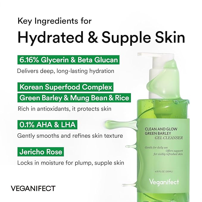 VEGANIFECT LHA Gel to Foam Cleanser, Low pH Gentle Daily Face Wash, Mild Pore Care & Hydrating Cleanser for Smooth, Balanced Skin, Korean Skincare 205ml/6.93 fl oz