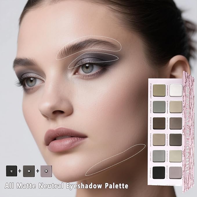 All Matte Neutral Eyeshadow Palette, Cool Toned Grey Smoky Eyeshadow Palette for Hazel Brown Eyes, High Pigmented Mauve Taupe Natural Eye Shadow Pallet for Older Women, Blendable & Long Last,Talc Free