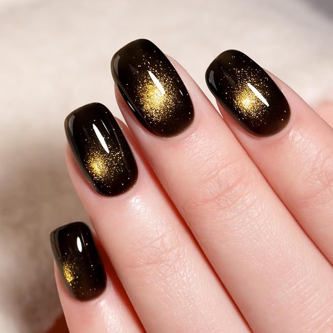 MAYCHAO 15ML Black Gold Cat Eye Gel Nail Polish 1Pc Glitter Soak off Holographic Magnetic Nail Polish for Nail Art Manicure Salon DIY at Home, 0.5 OZ