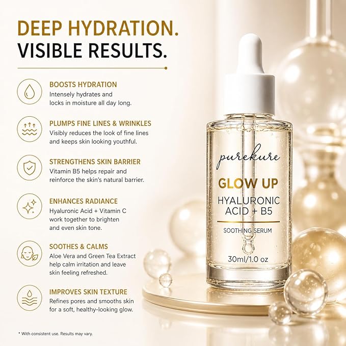 Hyaluronic Acid Serum for Dry & Sensitive Skin – Organic, Deep Hydration + Vitamin B5 for Barrier Repair, Lightweight Face Serum for Fine Lines & Smooth Skin, Non-Greasy, 30 mL