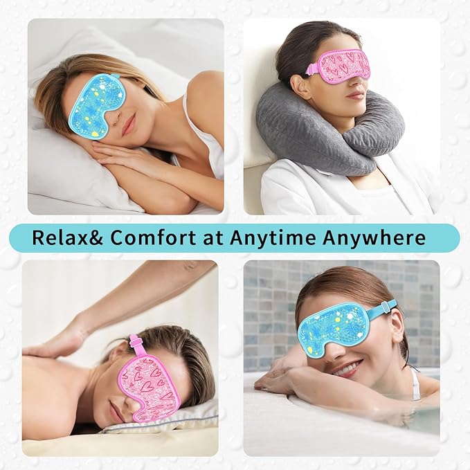 2PCS Cooling Eye Mask Gel Eye Mask, Reusable Hot Cold Therapy cold eye mask for Post Surgery, Puffiness, Dark Circles, Eye Bags, Dry Eyes, Migraines with Soft Plush Backing (Heart+Snowflake)