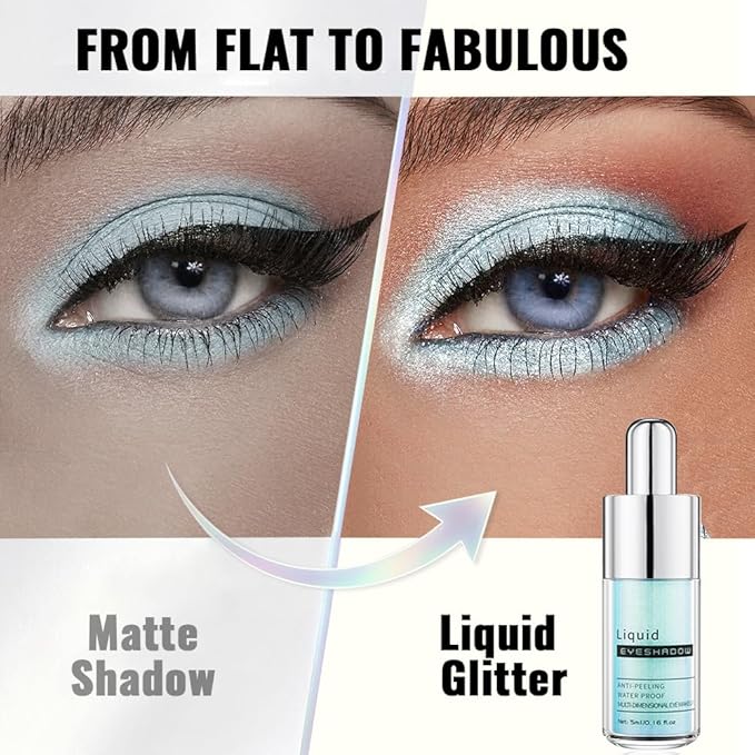 Blue Green Iridescent Shimmer Liquid Eyeshadow, High Pigment Blendable Eye Makeup for Older Women, Long Lasting Lightweight Travel Friendly, Suitable for All Eye Shapes, Glitter Finish 02#