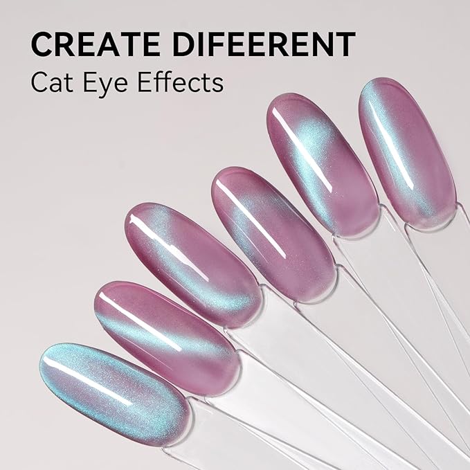 MAYCHAO 15ML Ice Glass Purple Cat Eye Gel Nail Polish 1Pc Purple Cat Eye Holographic Glitter Shimmer Translucent Sheer Gel Polish Soak off Nail Polish for Nail Art Manicure Salon DIY at Home, 0.5 OZ