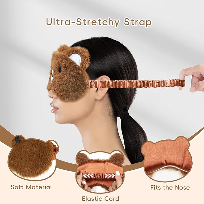 my novel things Cooling Eye Mask and Sleep Mask Eye Cover Girls Boys Birthday Cute Teens Woman, Cold Warm Eye Compress for Dry Eyes Spa at Home Travel Plush Blindfold Sleeping Unicorn Bear Cat Brown