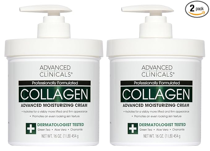 Advanced Clinicals Collagen Cream Body Lotion & Face Moisturizer W/Vitamin E | Skincare Moisturizing Collagen Lotion For Women, Men, Hand, & Neck Improves Look Of Crepey Skin & Uneven Dry Skin, 2pc