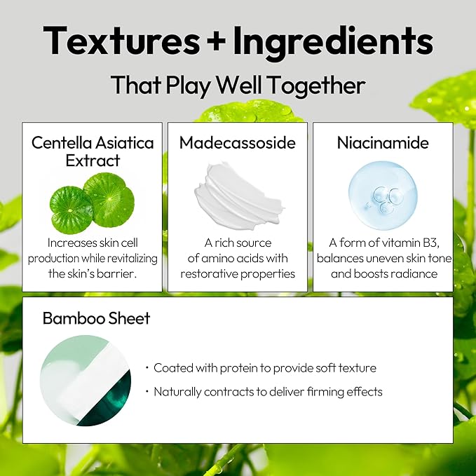 LAPCOS Cica Sheet Mask - Regenerating & Soothing Face Masks with Niacinamide & Centella Asiatica for Dull, Damaged Skin Barrier - Highly Breathable Bamboo Sheet - Korean Skin Care (Pack of 5)