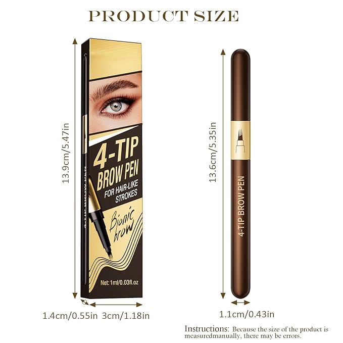 Eyebrow Pencil for Women,4-Tip Microblading Eyebrow Pen with 1 Brow Brushes, Waterproof&Sweatproof for Women to Effortlessly Create Natural Hair-Like Strokes, All-Day Wear,Gifts for girls,Dark Brown