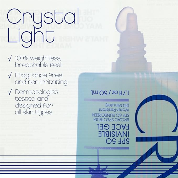 Vacation Crystal SPF 50 Face Gel, Clear Sunscreen, Hydrating & Nourishing, Water-Resistant, Fragrance-Free, Travel Size, 1.7 Fl. Oz. | Clear Sunscreen, Hydrating, Nourishing, Water-Resistant, Travel Size