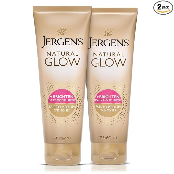 Jergens Natural Glow Self Tanner Body Lotion, Sunless Tanning, Fair to Medium Skin Tone, Daily Moisturizer with Coconut Oil, Vitamin E and Antioxidants, 7.5 Oz, Pack of 2