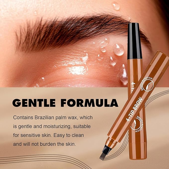 Microblading Eyebrow Pen, 2PCS Magic Waterproof Eyebrow Pencil with 4 Micro-fork Tip, 3D Natural Fine Stroke Eyebrow Pen for Women, Easy to Use Eye Brow Pencil for Defined Makeup (Light Brown)