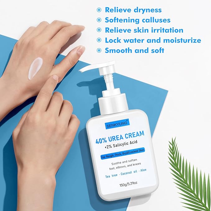 Urea Cream 40 Percent for Feet Maximum Strength, Urea Foot Cream Plus 2% Salicylic Acid, Tea Tree Oil, Coconut Oil and Aloe Essence for Feet Dry Cracked Heels Hands Elbows Knees