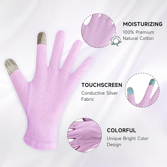 HandLove Premium 100% Cotton Gloves | Moisturizing Gloves for Dry Hands | Overnight Sleeping & Eczema | Touchscreen Friendly | Baby Pink, 2Pairs