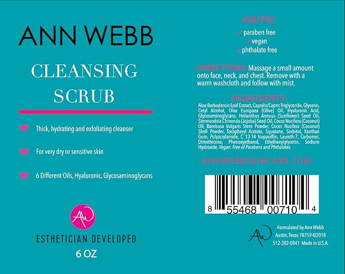 Facial Cleansing Scrub - All Natural Gentle Daily Exfoliating Facial Scrub Unclogs Pores, Clears Blackheads & Acne - Leaves skin glowing - Super Hydrating Scrub won't damage your skin 16oz