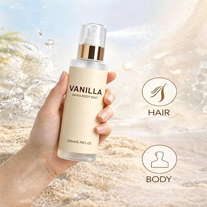 Vanilla Beach Hair & Body Mist,Vanilla Beach Body Perfume Spray For Women,Vanilla & Coconut Long-Lasting Hydrating Body Fragrance Spray (2PCS)