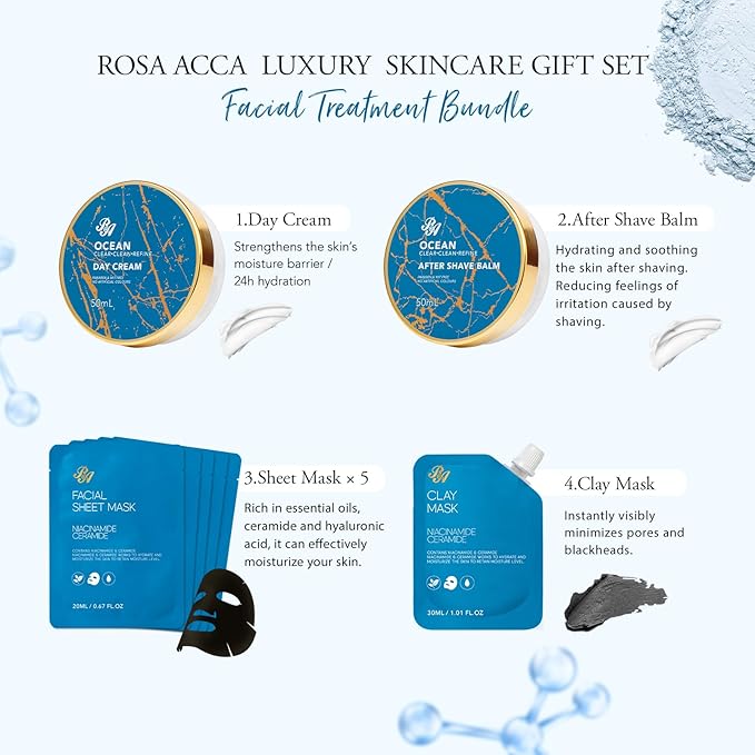 21 Pcs Men Facial Skin Care Set, Father's Day Gifts, Bath & Beard Gift Set for Men, Home Spa & Self-Care Gift Basket Set, Clay Mask, Birthday, Christmas, Valentines, Boyfriend, Anniversary, Dad