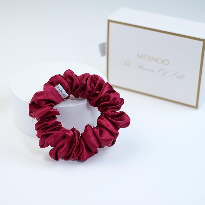MTSNOO Silk Scrunchies for Hair Sleep 100% Pure 22 Momme Mulberry Silk Scrunchies for Curly Hair with Elastic Band 1 Pack Silk Hair Ties Ropes Scrunchies Set for Women Girls