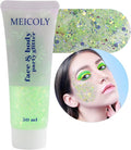MEICOLY Lime Green Face Body Glitter,St Patricks Day Hair Glitter for Women Kids,Green Accessories Irish Parade Makeup,Spirit Day Wear Chunky Chameleon Face Glitter for Halloween Alien Makeup