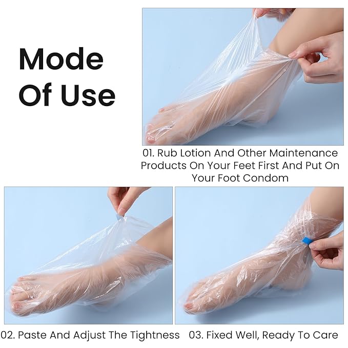 200 Pcs Plastic Foot Covers for Feet Plasti Socks for Moisturizing Feet Moisturizer Socks Pedicure Spa Wax Cracked Heel Care Shoe Trials Mask With Stickers Supplies Extra Large Size