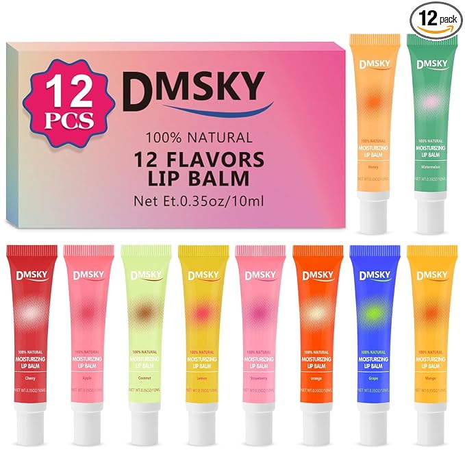 Dmsky Lip Gloss Bulk 12 Pack, Hydrating Squeeze Clear Lip Gloss Set with Shea Butter, Moisturizing High Shine Glossy Lip Oil for Dry Chapped Lips-12 Flavors