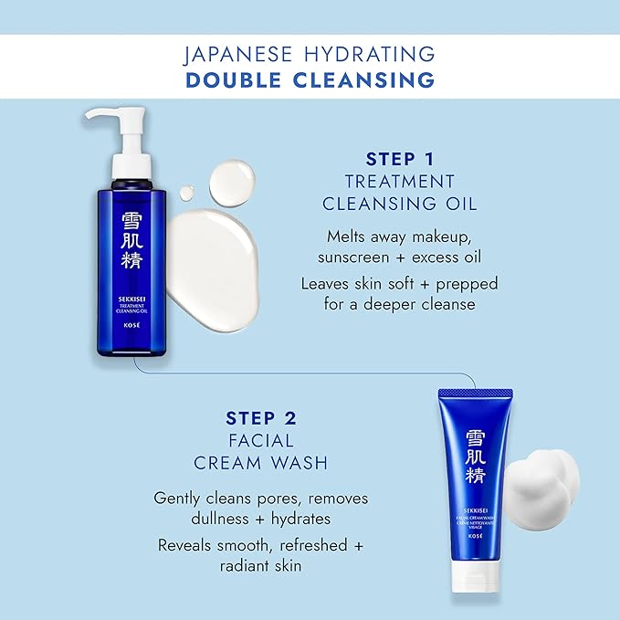 SEKKISEI Treatment Cleansing Oil, Face Cleanser & Makeup Remover, Hydrating Japanese Facial Skincare with Job’s Tears Extract for Glowing, Radiant, Clear Skin, All Skin Types, 10.1 oz