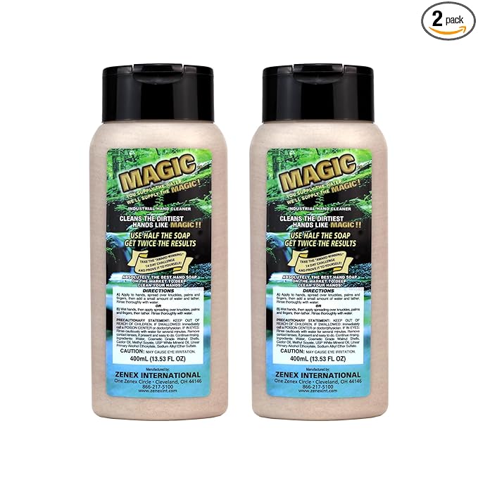 Zenex Magic Hand Soap - Professional-Grade Hand Cleaner | Shop Soap | Walnut Shell Scrubbers to Remove Grease, Oil, Ink & Paint | Moisturizing Ingredients (400 ml - 2 Pack)