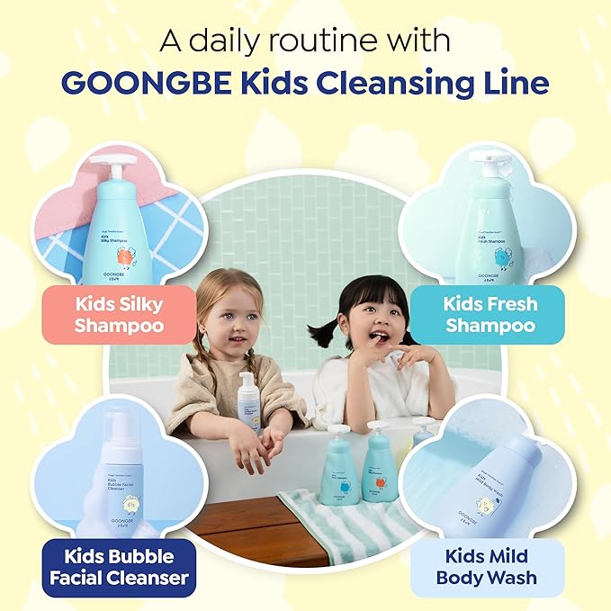 GOONGBE Korean Kids Silicone-Free Silky Shampoo & Conditioner for Weak Frizzy Hair - Glossy Shine & Tangle Prevention - Low pH - Allergen-Free, 10.1oz & 6.76oz
