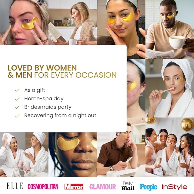 PLANTIFIQUE 24K Gold Under Eye Patches 5 Pairs - Dermatologist Tested - Hydrating Eye Masks Skincare with Collagen, Hyaluronic Acid for Dark Circles & Puffiness
