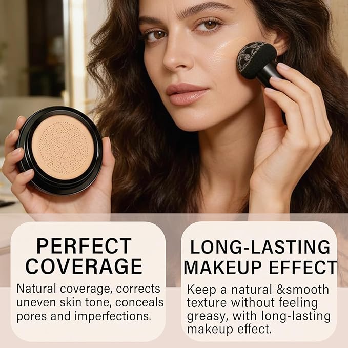 Cushion Foundation Air Cushion CC Cream With SPF 50, Full Coverage Foundation, Color Corrector, Even Skin Tone, Tattoo cover up, Moisturizing Concealer Sunscreen Foundation Makeup (Ivory SPF50)